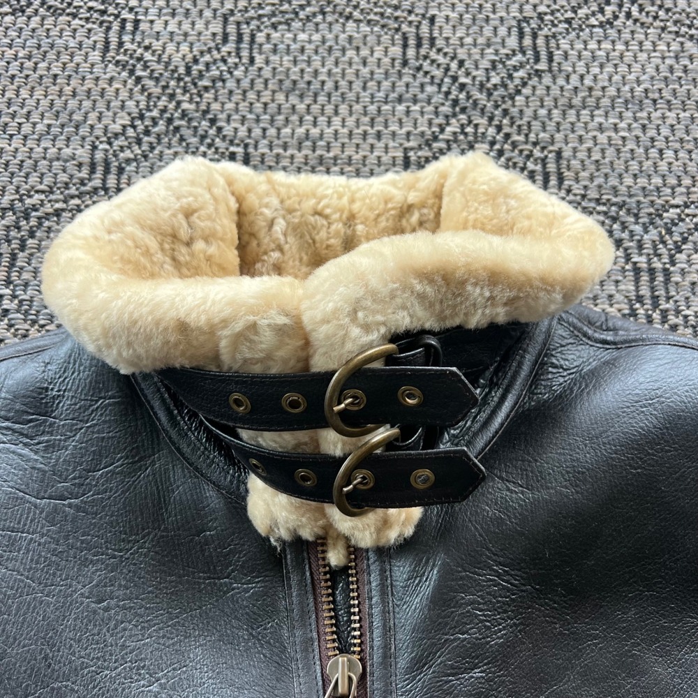 VTG Cabela's Jacket Mens Large Brown B-3 Leather Bomber Sheepskin Shearling - Picture 4 of 9